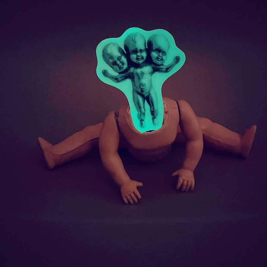 Three Headed Baby GLOW IN THE DARK Sticker - Image 5