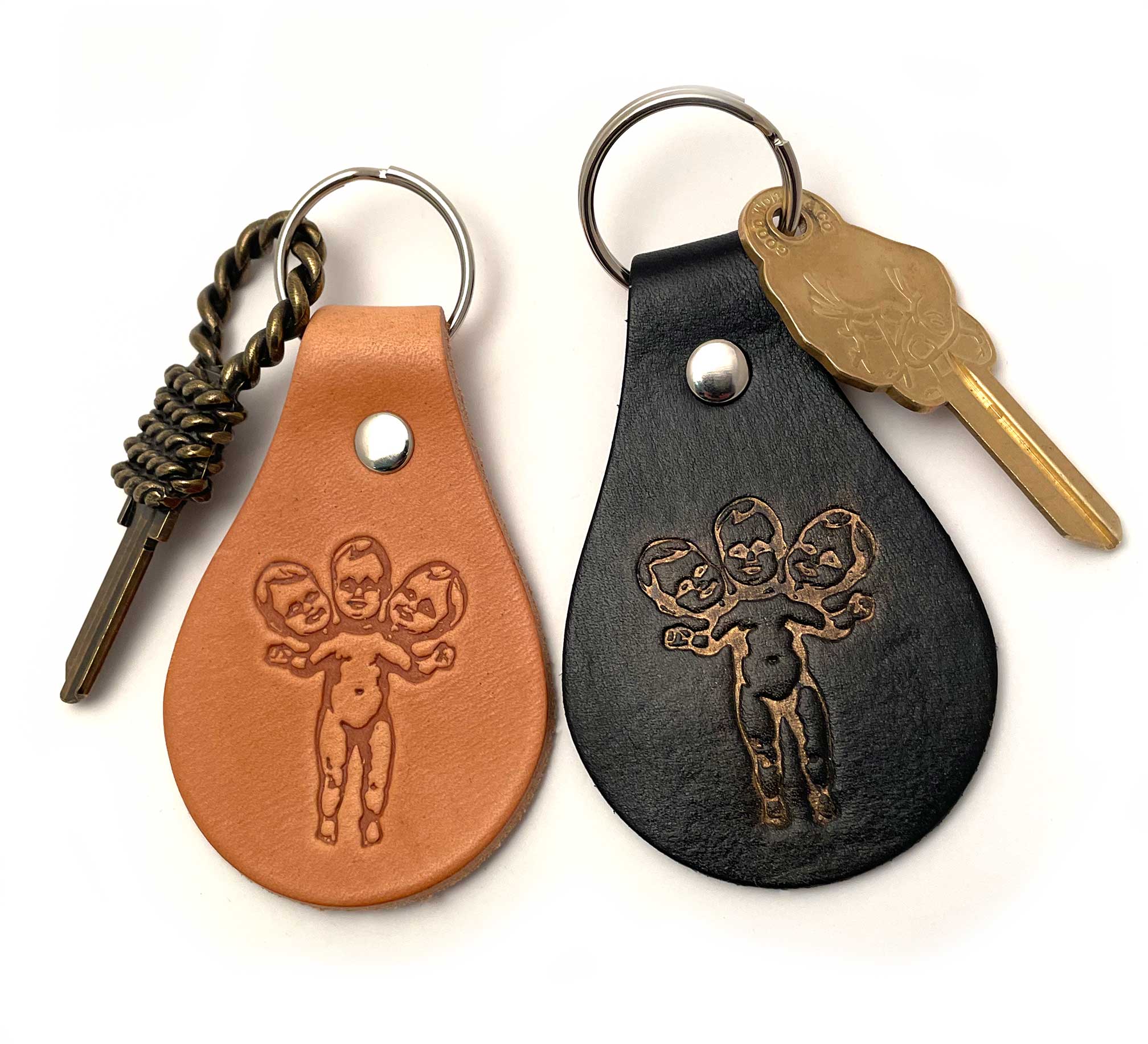 Three Headed Baby Keychain FOB Black & Gold - Image 4