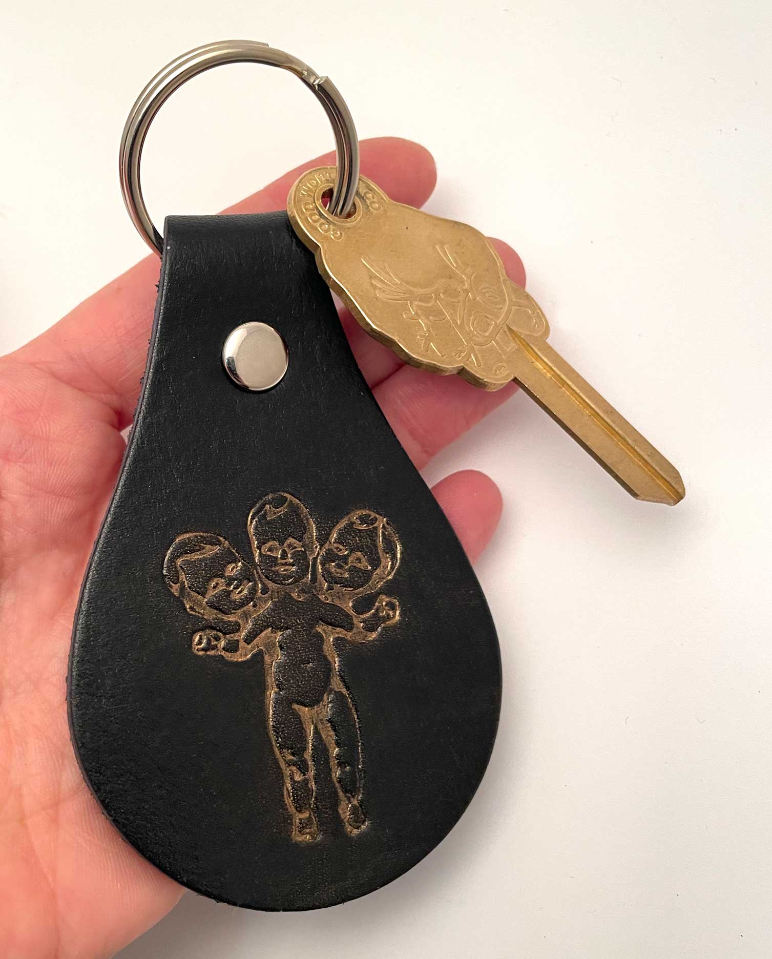 Three Headed Baby Keychain FOB Black & Gold - Image 6